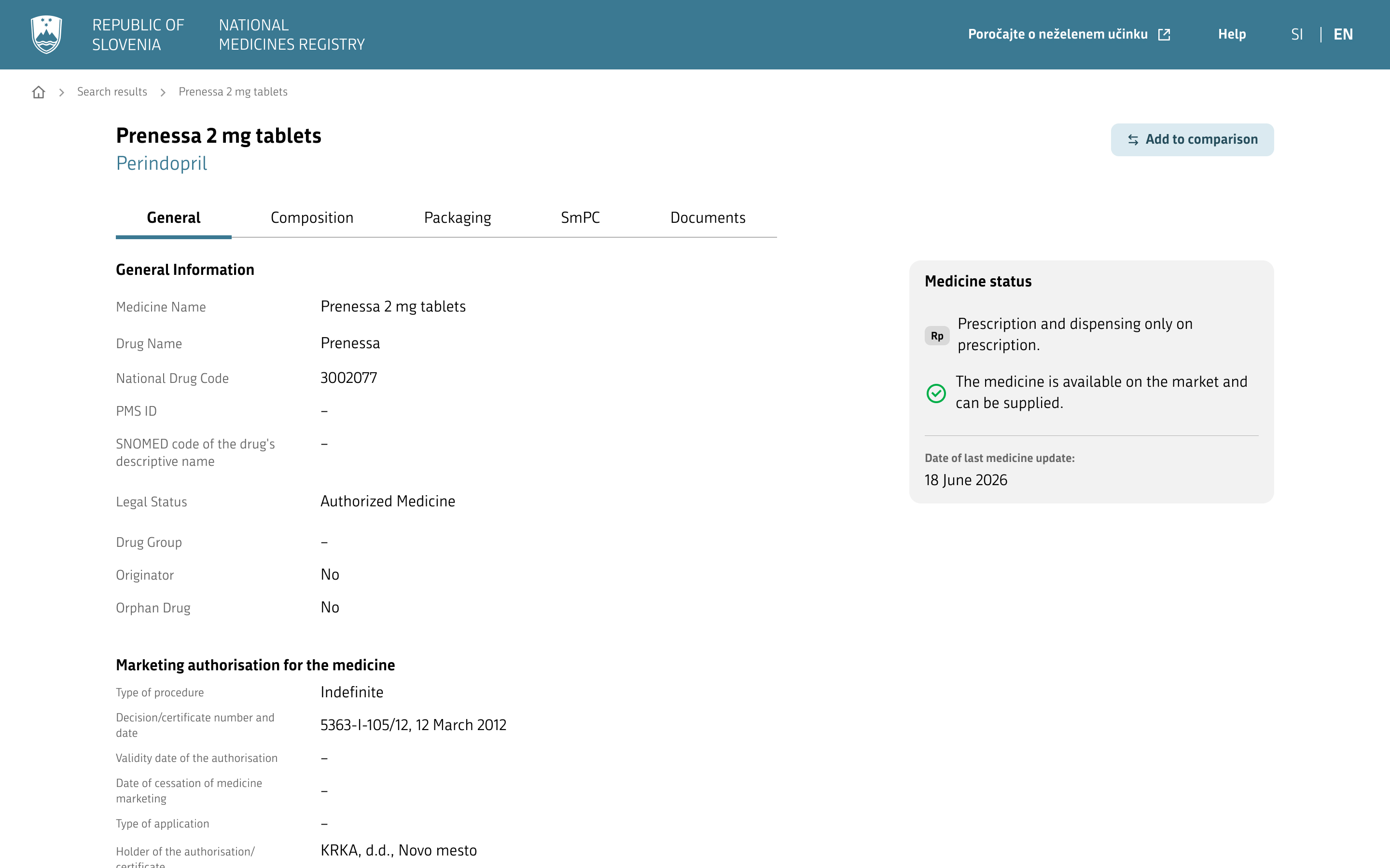 Display of detailed medicine data