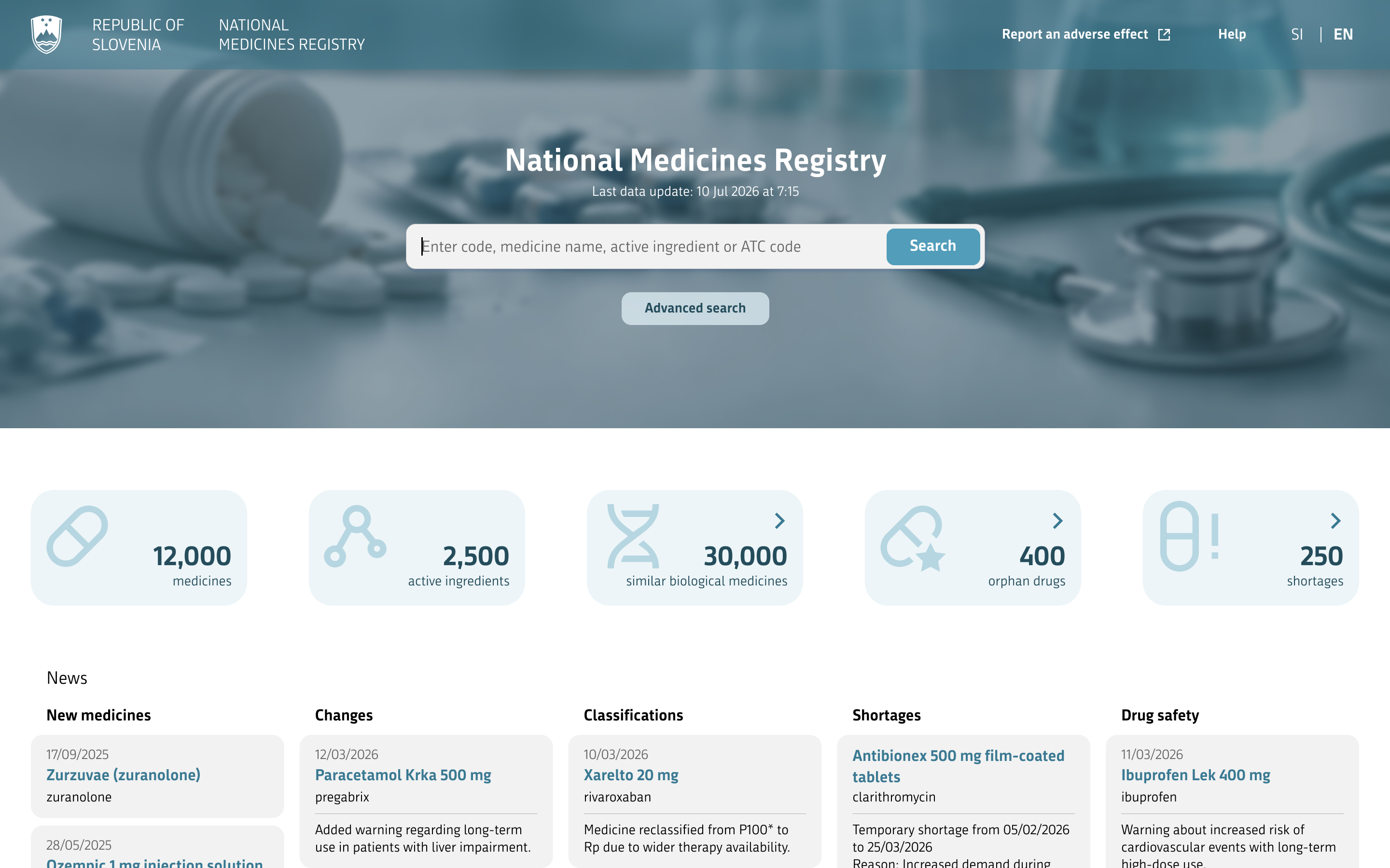 Search field on the home page