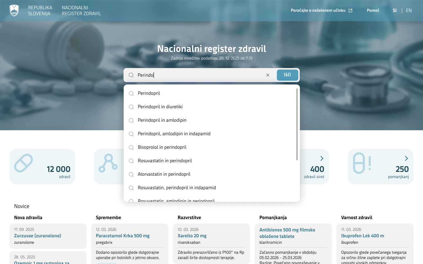Predlogi v spustnem seznamu